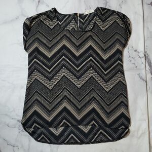 Pink Republic Black/Tan Printed Short Sleeve Blouse